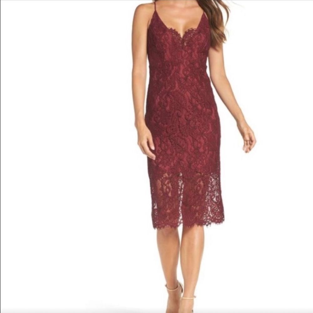 Bardot Burgundy Lace Midi Dress